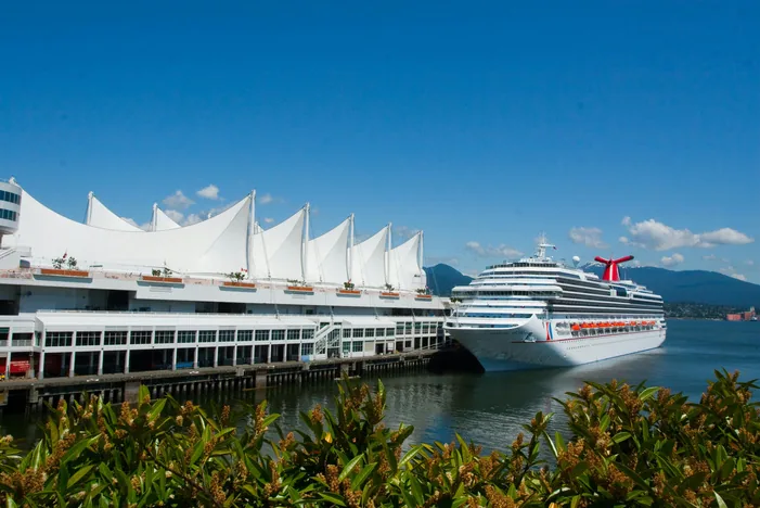 Canada Place and a berthed cruise ship on Vancouver’s waterfront.