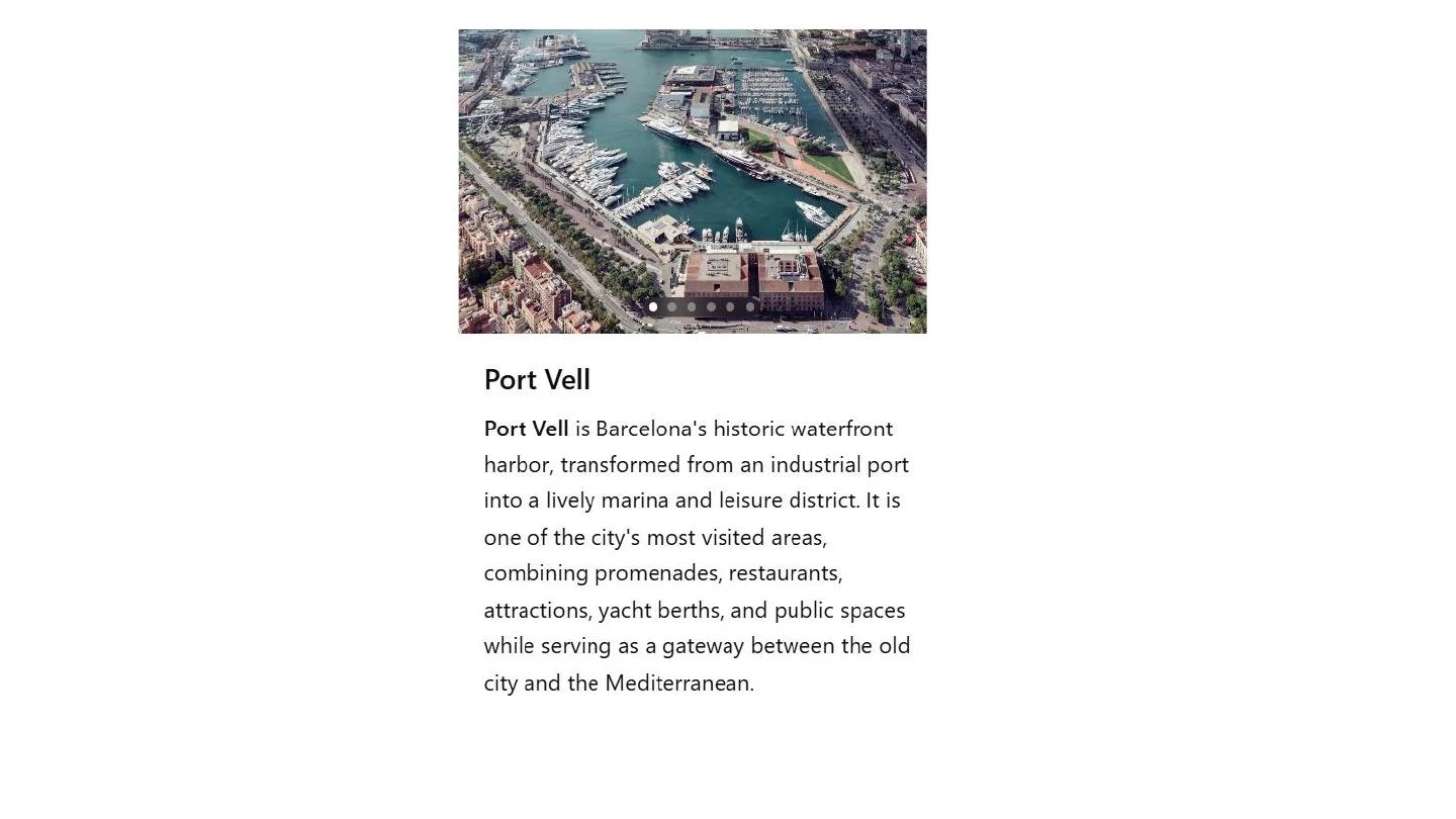 Slide 2: Port Vell, Barcelona. Read the slide text below.