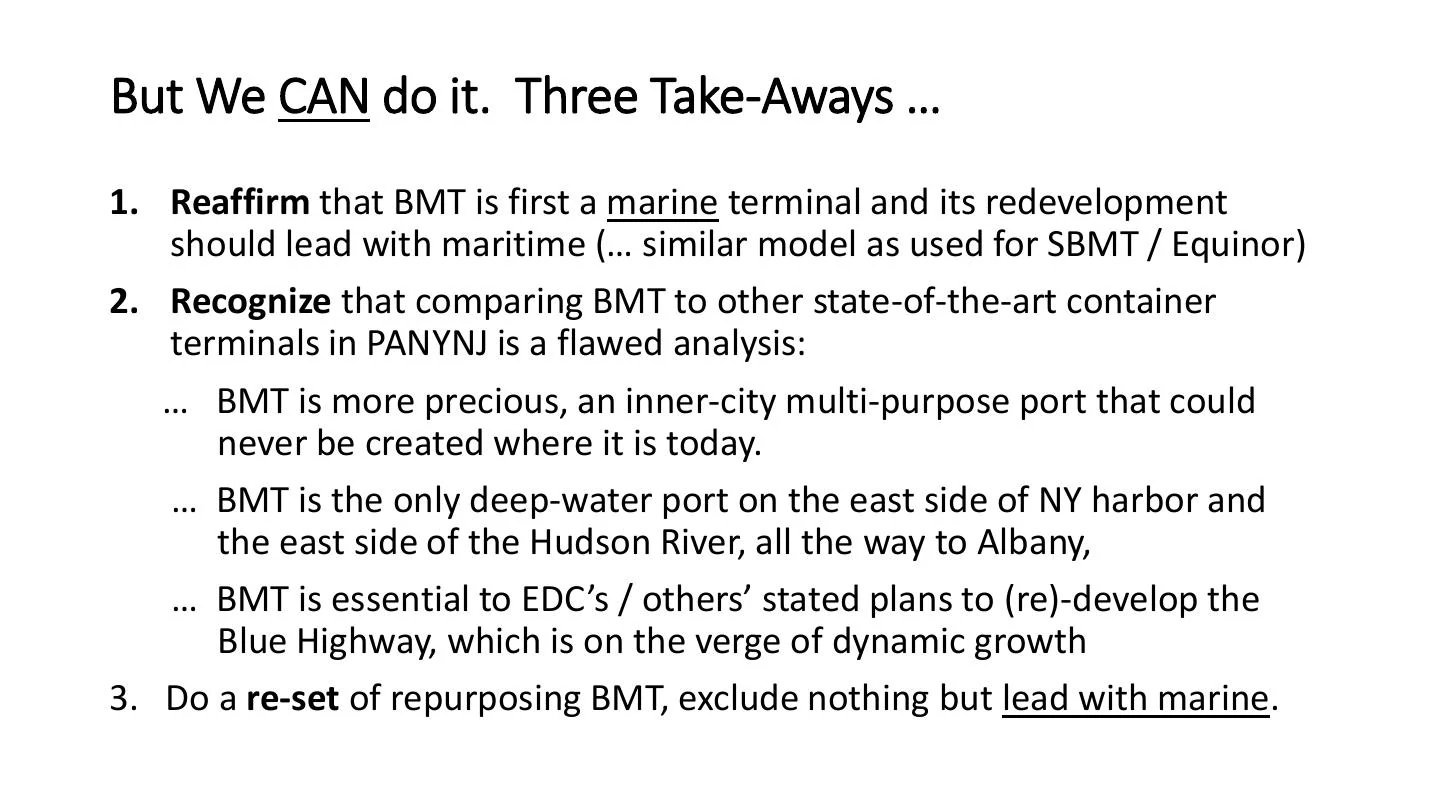 Slide 12: Three takeaways for BMT. Read the slide text below.